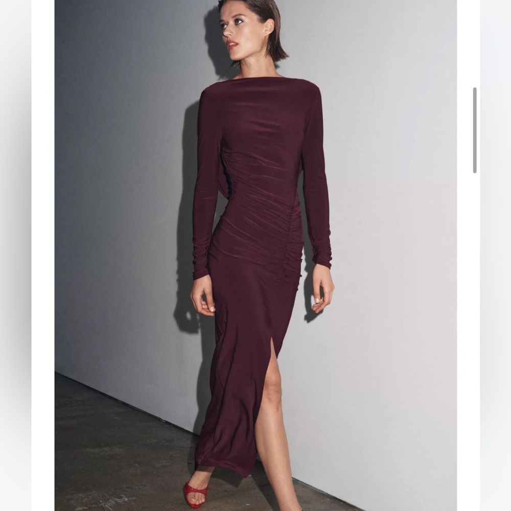 Zara NWT backless draped dress burgundy 1165/741